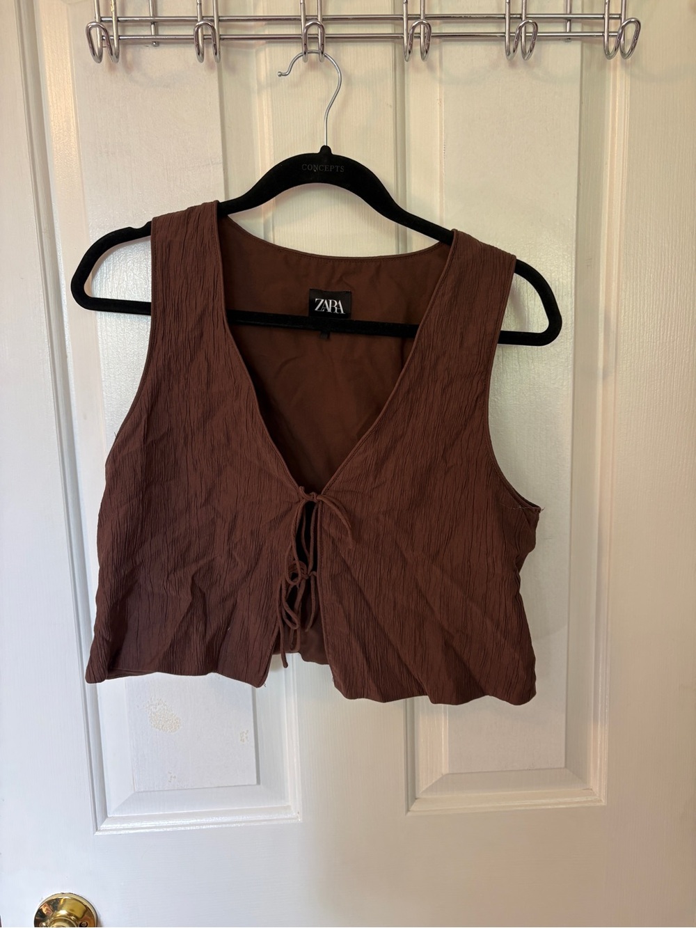 Zara Chocolate Brown Tie-Front Cropped Tank